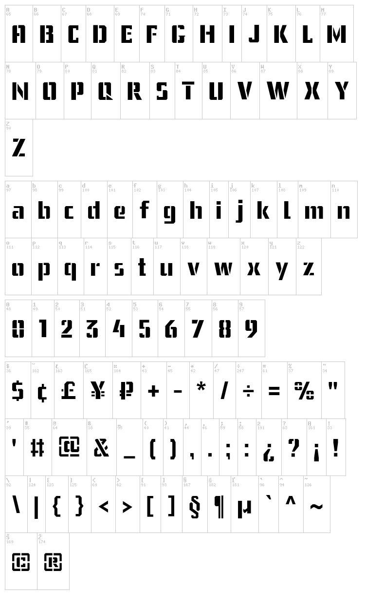 USSR Stencil font map